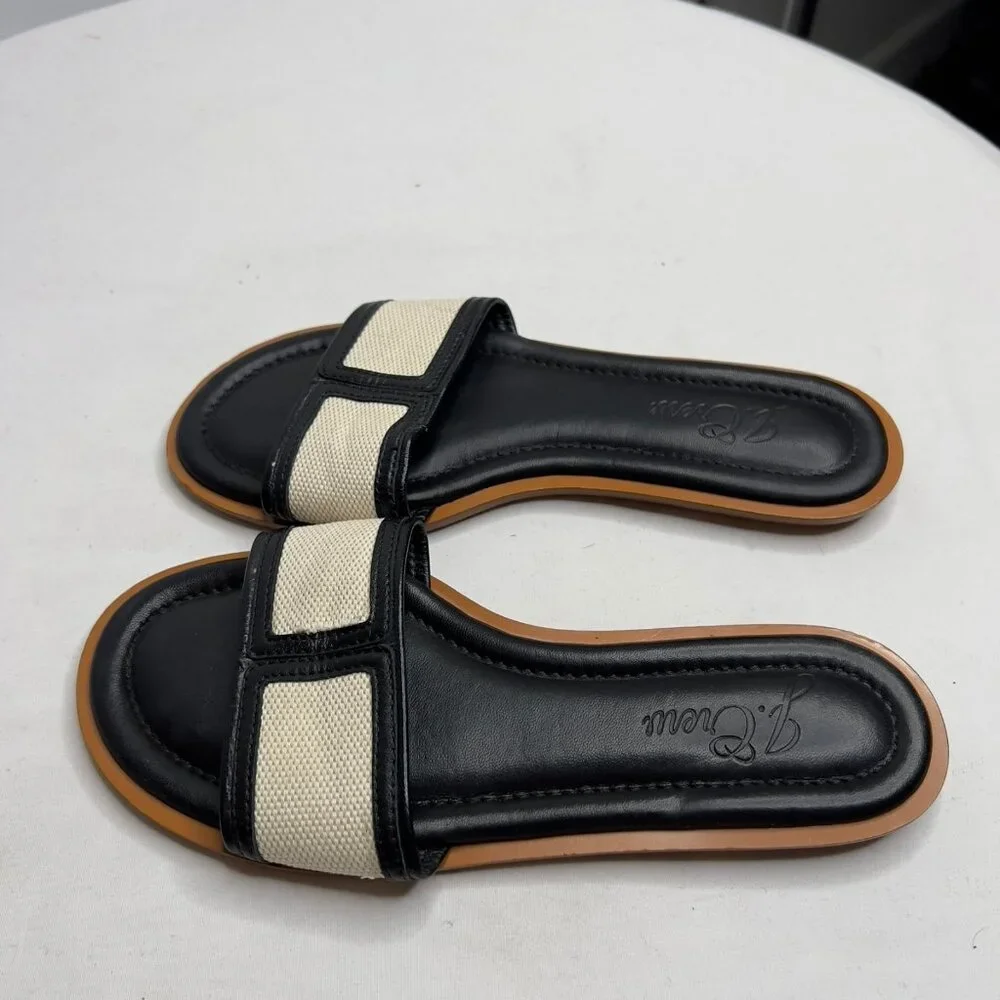 J.Crew Slide Sandals in Canvas and leather black Size 6 BH411 - Picture 3 of 8